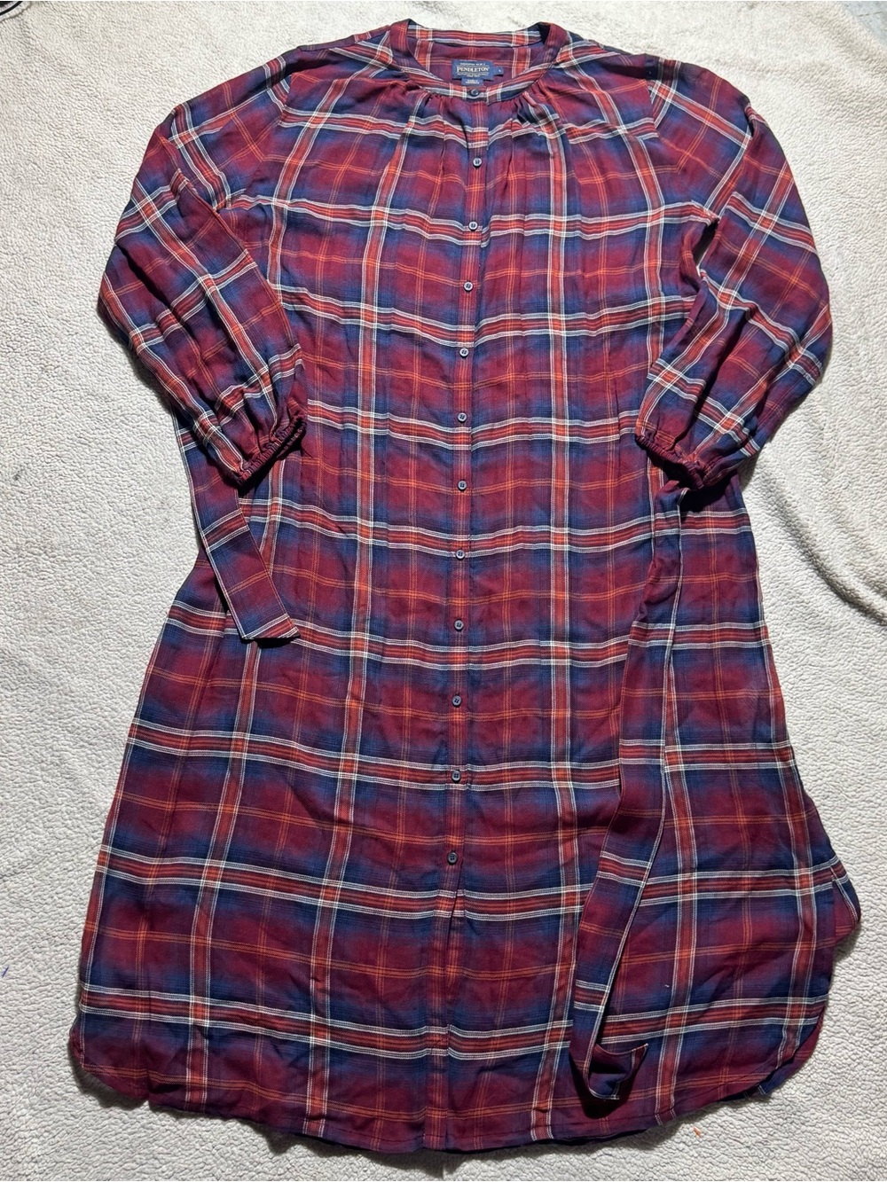 Pendleton Dress Womens Large Plaid Button-Up Long Sleeve Sleepwear Waist Tie